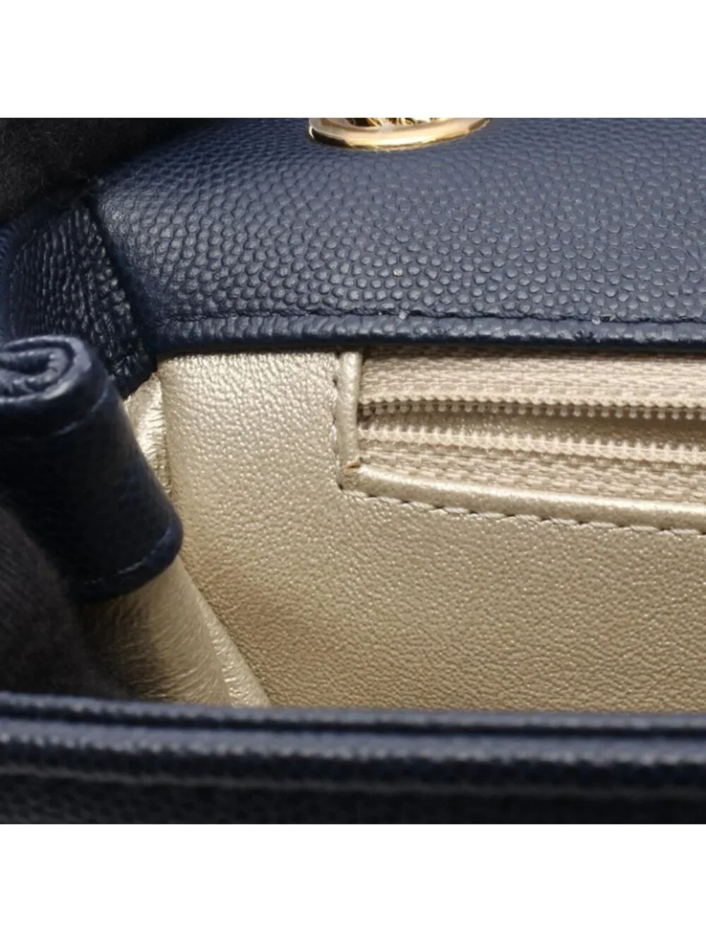 Chanel Shoulder Bag CC Logo Navy Gold Caviar Leather Chain